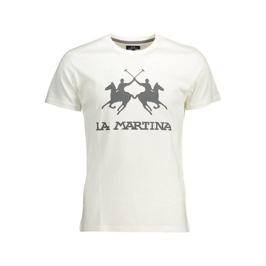 La Martina Elegant White Cotton Crew Neck Tee LA-26353-M