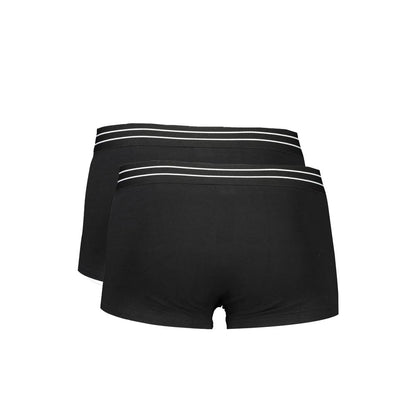 Cavalli Class Black Cotton Men Boxer bi-pack featuring elastic waistband and luxurious comfort, perfect fit for everyday style.