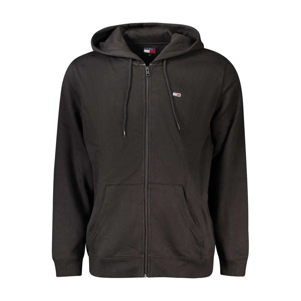 Tommy Hilfiger Black Cotton Men Sweater with hood and logo embroidery, showcasing classic and sophisticated style for comfort and fashion.
