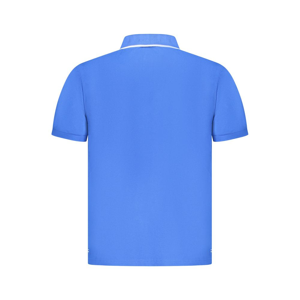 Back view of North Sails Blue Cotton Men Polo Shirt with short sleeves, 2-button placket, and signature logo, made from 100% cotton.