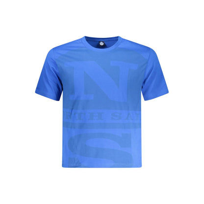 North Sails Blue Cotton Men T-Shirt with short sleeves and crew neck, featuring a bold printed design.