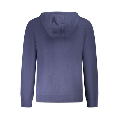 Rear view of Wrangler Blue Cotton Men Sweater with hood, showcasing casual style and comfort in blue brushed cotton fabric.