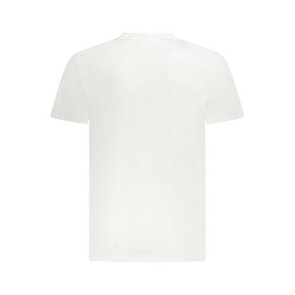 Calvin Klein White Cotton T-Shirt with short sleeves, crew neck, and embroidered logo seen from the back.