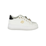 Laura Biagiotti White Synthetic Women Sneaker with rhinestone embellishments and 4 cm wedge.