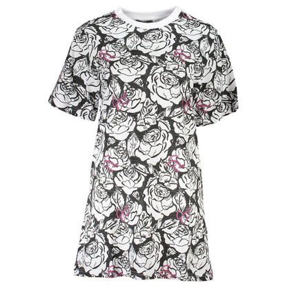 Cavalli Class White Cotton Women Dress with short sleeves and floral print, showcasing luxury and elegance.