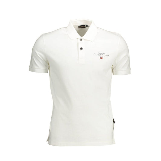 Napapijri White Cotton Men Polo Shirt with logo and embroidery, sharp two-button placket, offering casual elegance and durability.