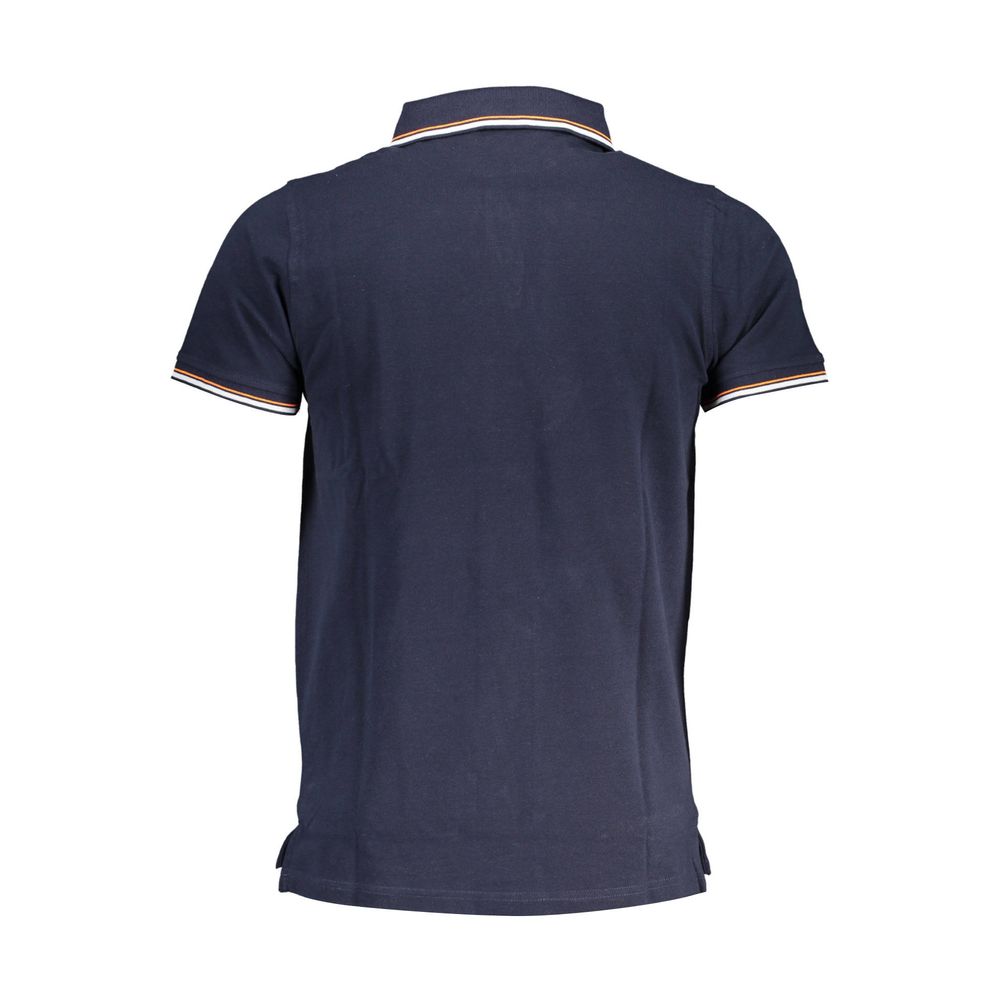 Back view of Norway 1963 Blue Cotton Men Polo Shirt with contrasting details and short sleeves.