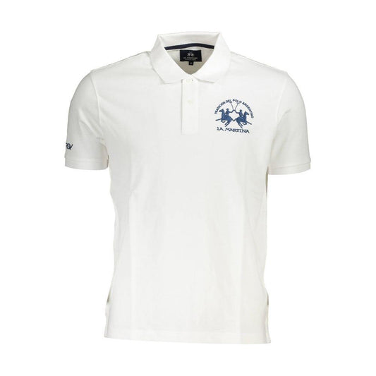 La Martina White Cotton Men Polo Shirt LA-37710-M