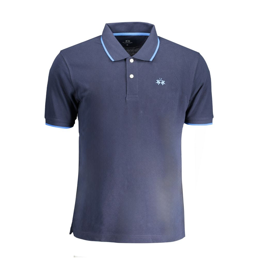 La Martina Blue Cotton Men Polo Shirt with logo embroidery, showcasing elegant design and premium comfort.