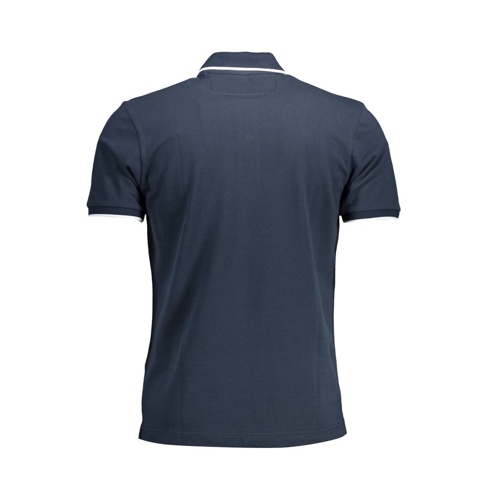 La Martina Blue Cotton Men Polo Shirt with short sleeves, contrasting details, and iconic embroidery, back view.