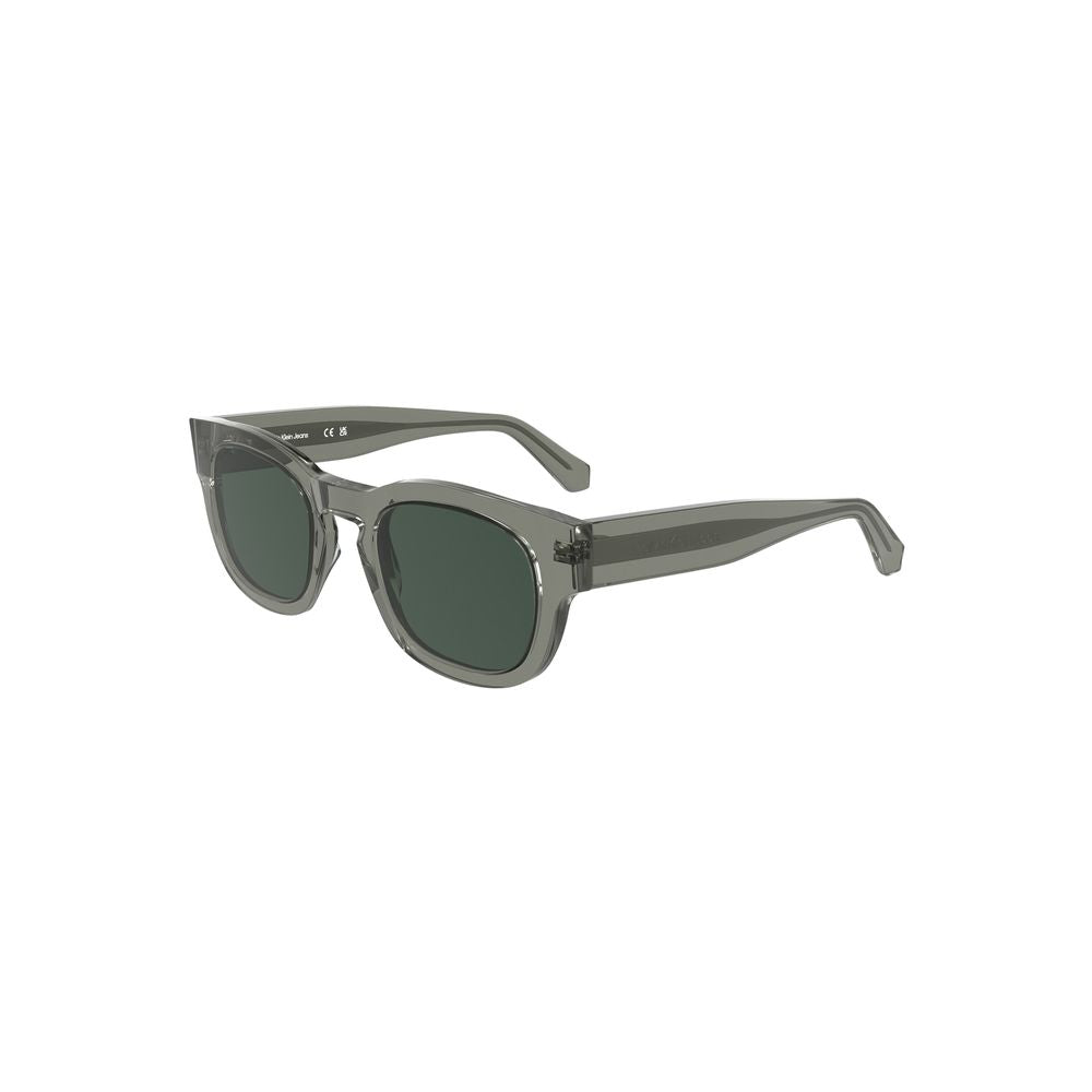 Calvin Klein Gray Acetate Women Sunglasses with round lenses and 50mm width, featuring a sophisticated smoky design and logo on the frame.