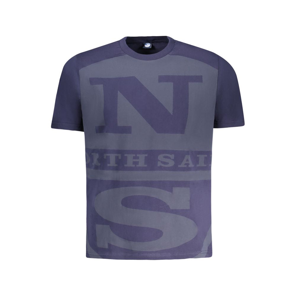 North Sails Blue Cotton Men T-Shirt with logo and print design, short sleeve crew neck, stylish and comfortable for dynamic wear.