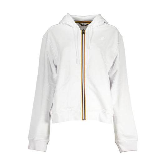 K-WAY White Cotton Women Sweater with hood and zip-up design, featuring contrast details and iconic logo for stylish, functional wear.