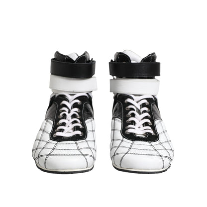 Dolce & Gabbana Black White Leather High Top Sneakers Shoes