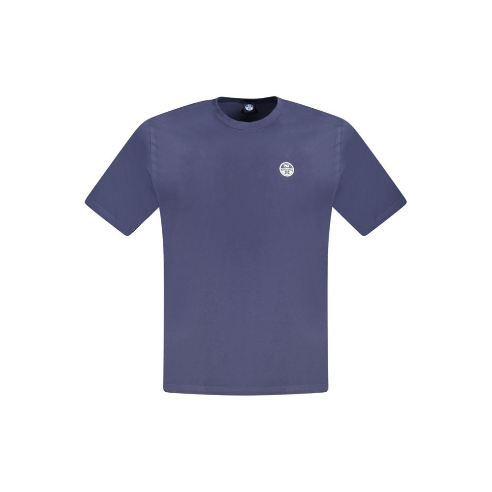 North Sails Blue Cotton Men T-Shirt with crew neck and application logo, made from 100% cotton, perfect for stylish comfort.