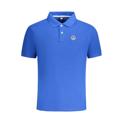 North Sails Blue Cotton Men Polo Shirt front view with logo, short sleeves, and two-button design.