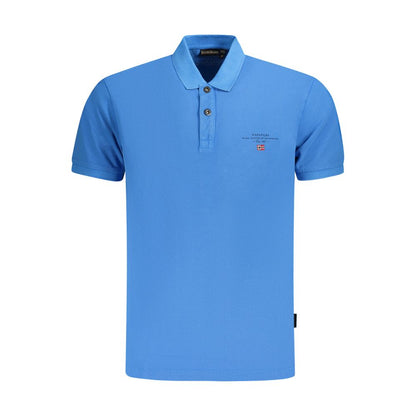 Napapijri Blue Cotton Men Polo Shirt with logo and embroidery detail, short sleeves, regular fit, stylish casual wear for trendsetters.