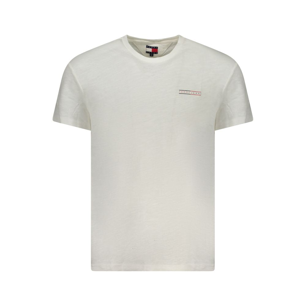 Tommy Hilfiger White Cotton Men T-Shirt with logo and crewneck, made from 95% regenerative cotton for sustainable fashion.
