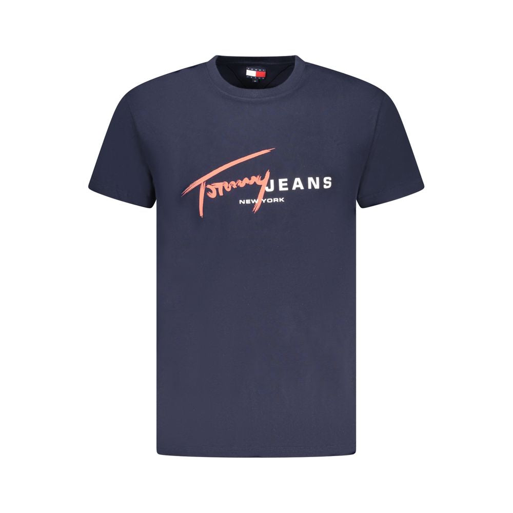 Tommy Hilfiger Blue Cotton Men T-Shirt with logo, crafted from 95% regenerative cotton, showcasing sustainable fashion from Egypt.