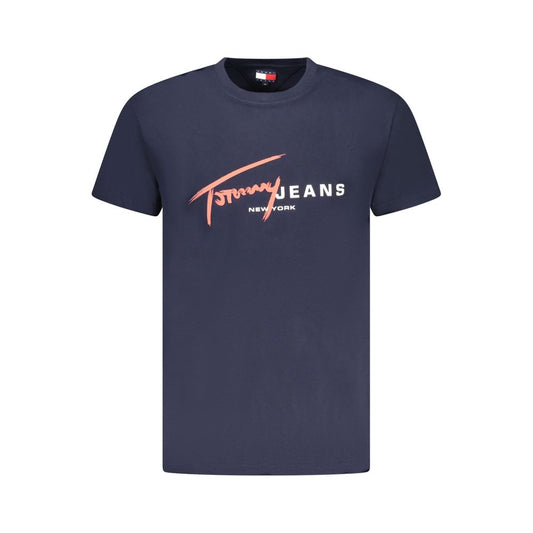 Tommy Hilfiger Blue Cotton Men T-Shirt with logo, crafted from 95% regenerative cotton, showcasing sustainable fashion from Egypt.