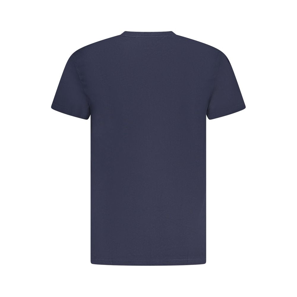 Back view of Tommy Hilfiger Blue Cotton Men T-Shirt crafted from 95% regenerative cotton, eco-friendly fashion choice.