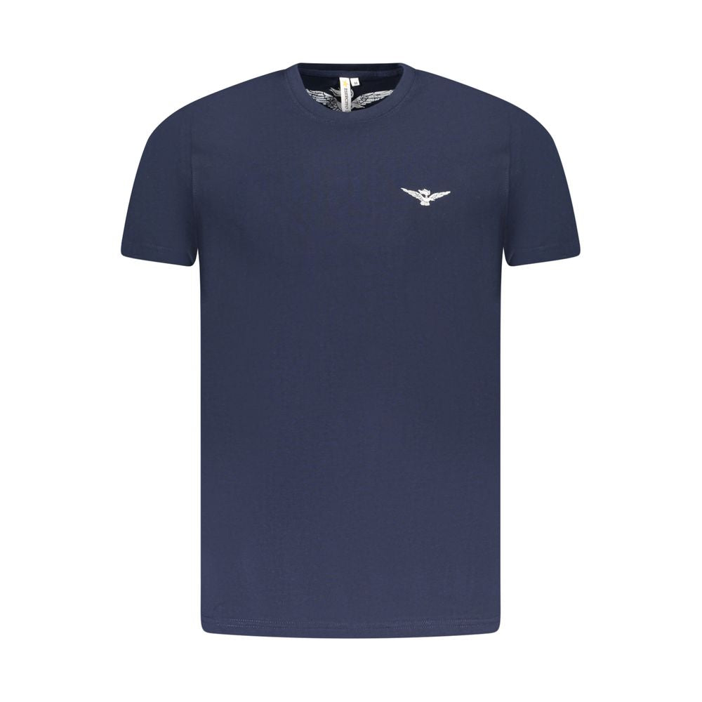 Accademia Militare Blue Cotton T-Shirt with eagle logo, short sleeves, crew neck, and print design.