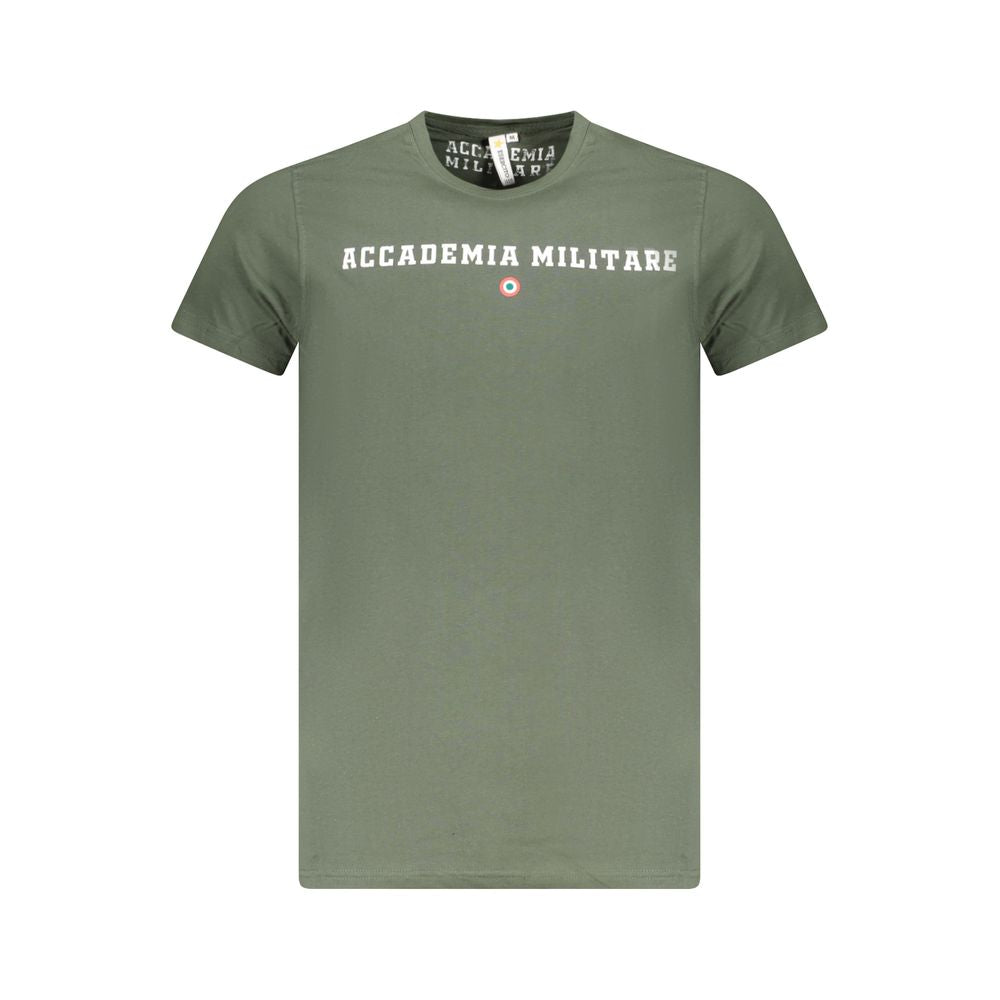 Accademia Militare Green Cotton T-Shirt with logo print, short sleeve, crew neck, featuring Accademia contrast design.