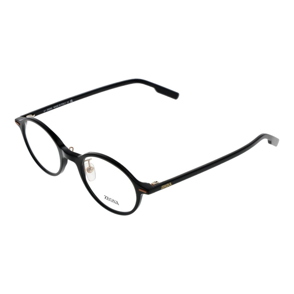 Ermenegildo Zegna Black Men Glasses Frame, plastic round full-rim, 48-21-145 size, includes branded case, for men.