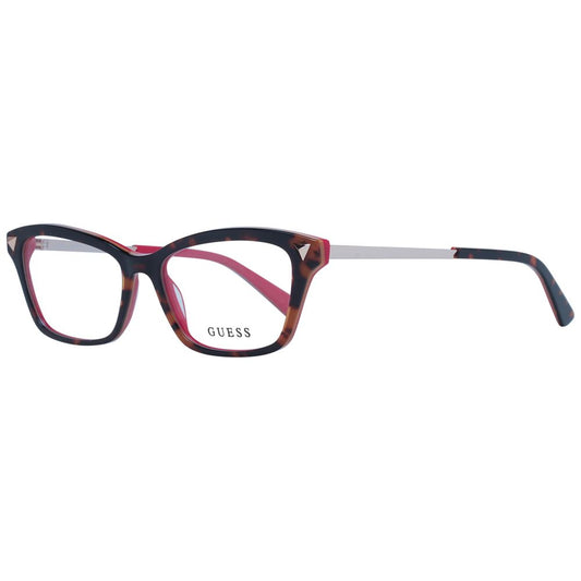 Guess Brown Women Glasses Frame, full-rim rectangle style, brown metal & plastic frame, demo lenses, 52-15-140 size with branded case