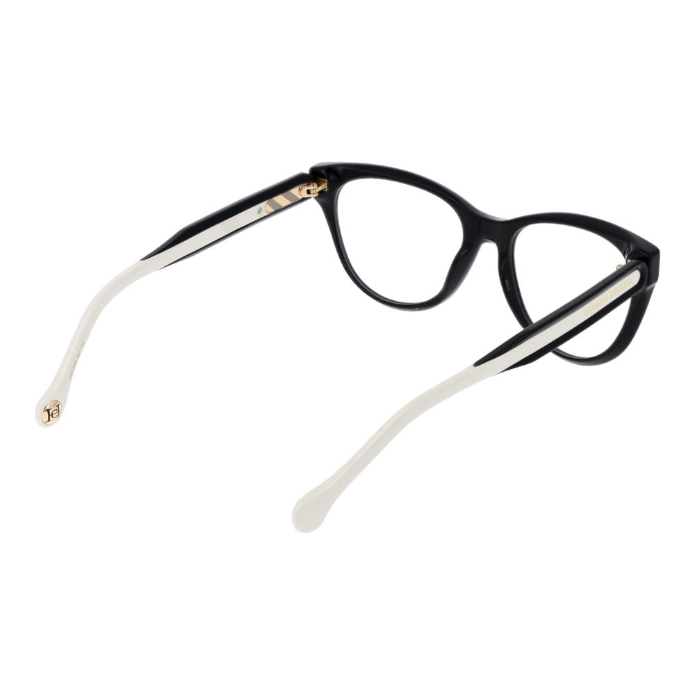Carolina Herrera Black Women Glasses Frame, full-rim acetate cat eye style with demo lenses, black frame, no spring hinge, includes case.