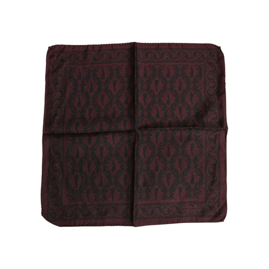 Dolce & Gabbana Maroon Black Printed Square Men Foulard Scarf