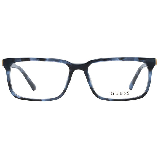 Guess Blue Men Glasses Frame, full-rim plastic rectangle design, 54-15-145 size, with demo lenses and branded case for stylish and comfortable wear.