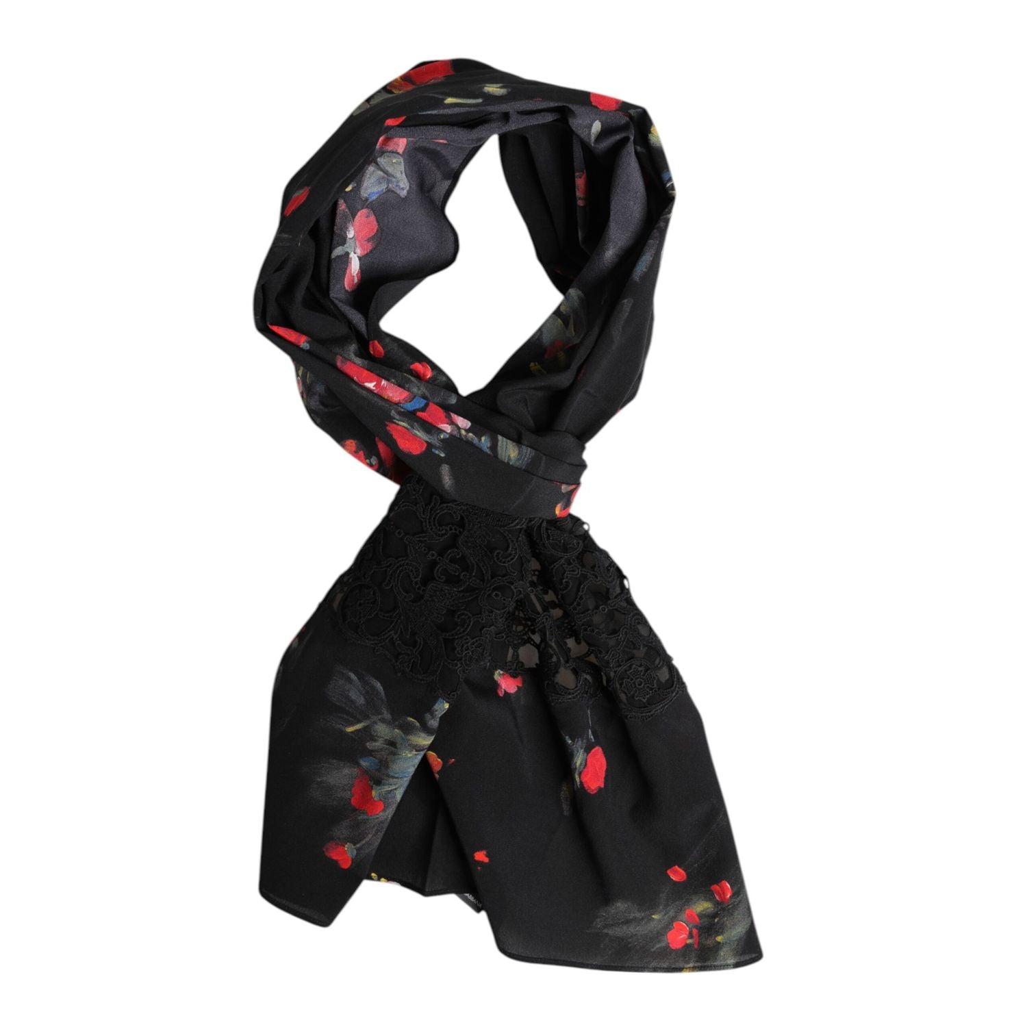 Dolce & Gabbana Black Floral Print Neck Warmer Wrap Scarf