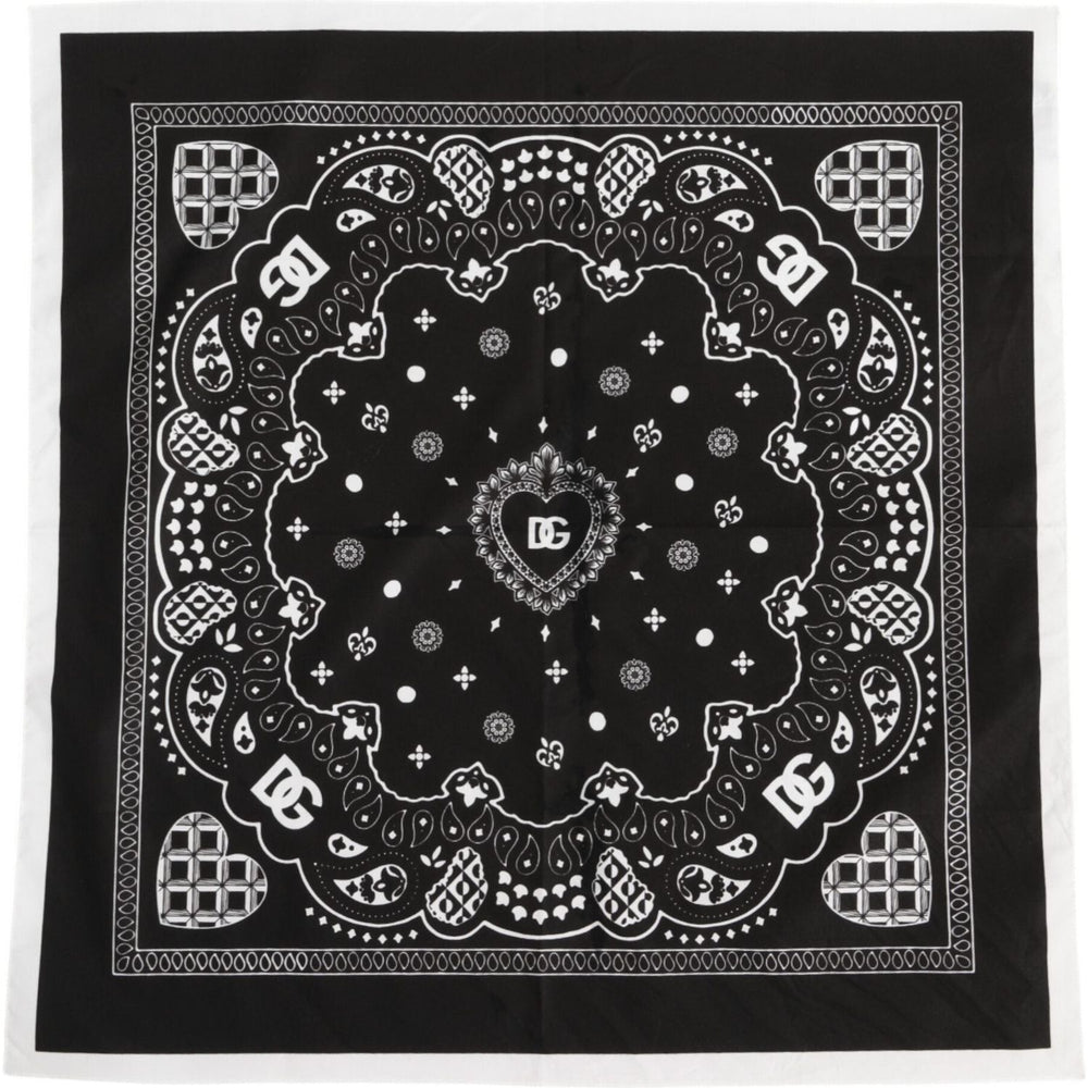 Dolce & Gabbana Black White Bandana Square Men Foulard Scarf MS7470
