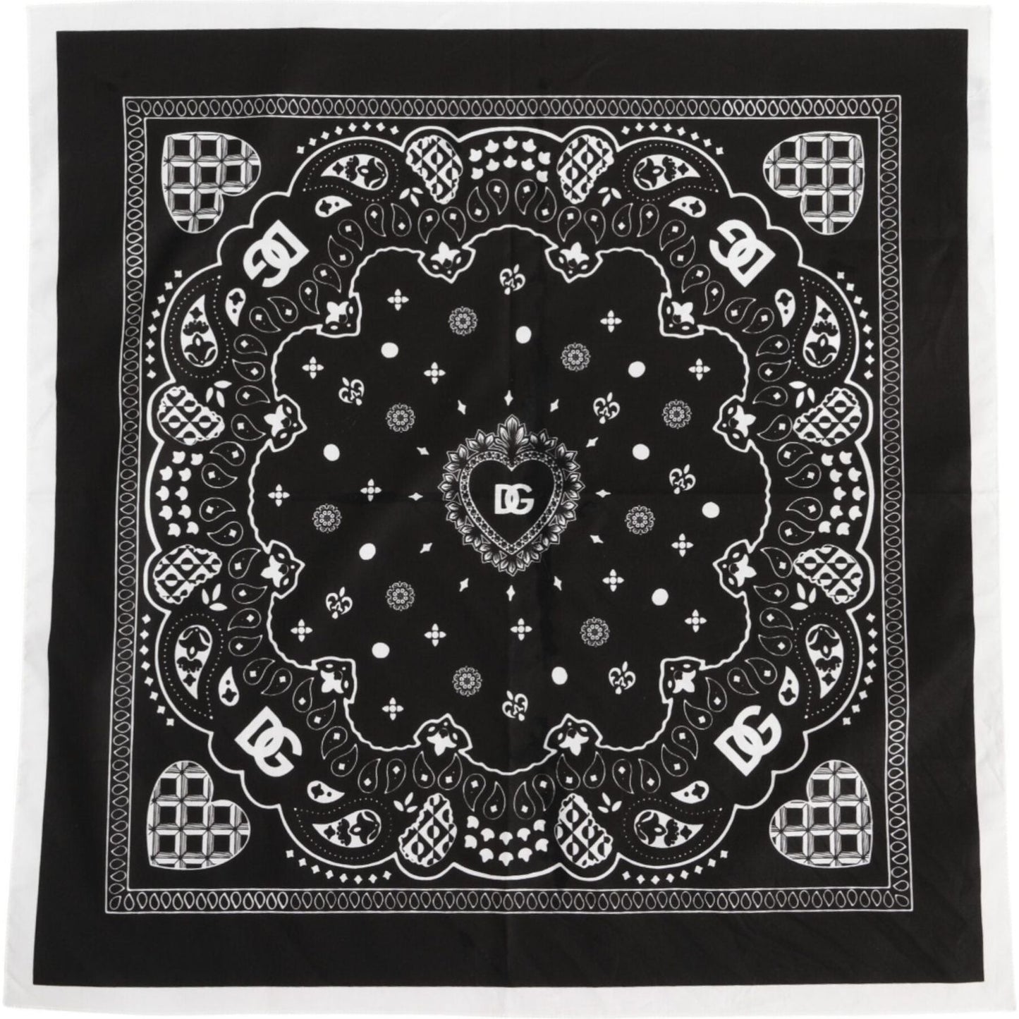 Dolce & Gabbana Black White Bandana Square Men Foulard Scarf MS7470