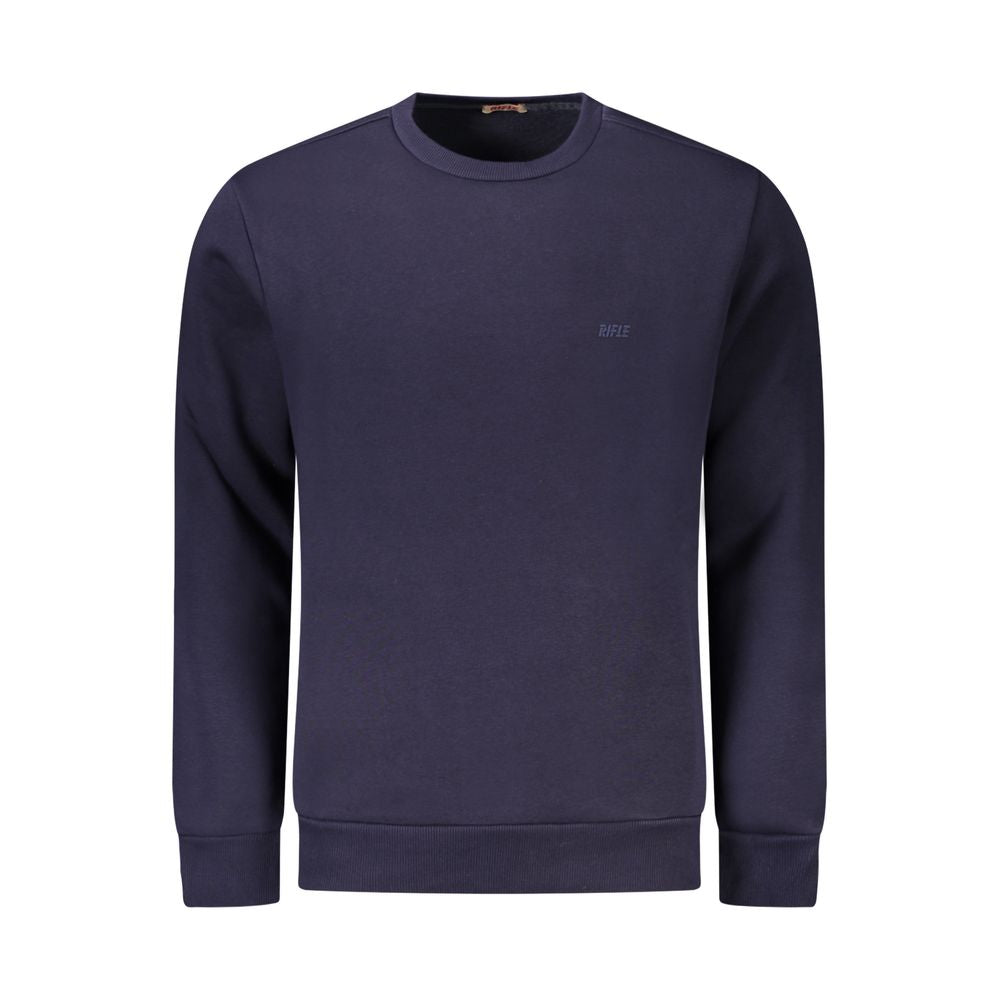 Rifle Blue Cotton Men Sweater with logo, crew neck, long sleeves, showcasing casual sophistication and high-quality craftsmanship.