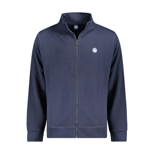 North Sails Blue Cotton Men Sweater with zip closure, two pockets, and logo on front, showcasing stylish and comfortable casual wear.