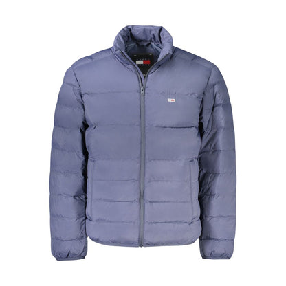 Tommy Hilfiger Blue Polyamide Men Jacket with zip closure and iconic logo on front view.