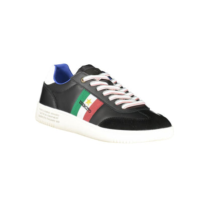 Esercito 1659 Black Leather Men Sneaker featuring dynamic print and logo, high-fashion sportiness with contrasting details.