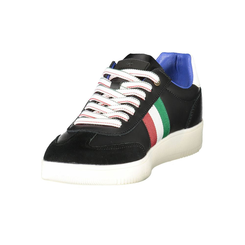Esercito 1659 Black Leather Men Sneaker with colorful stripes and white sole