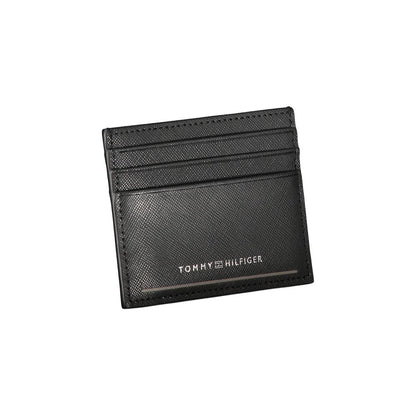 Tommy Hilfiger Black Leather Wallet with card holder, central pocket, contrast details, and logo