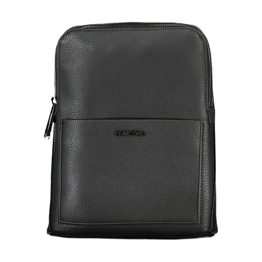 Calvin Klein Black Polyester Shoulder Bag with adjustable strap, zip closure, external pockets, internal pocket, and logo.