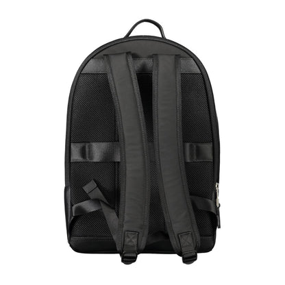 Back view of Tommy Hilfiger Black Polyester Backpack with adjustable straps and handle.