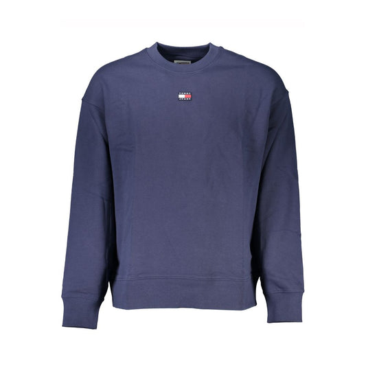 Tommy Hilfiger Blue Cotton Men Sweater with crew neck and logo detail, perfect for casual and elegant style.