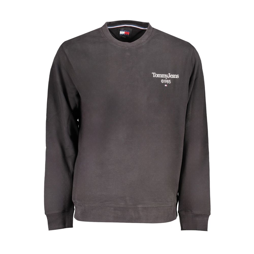 Tommy Hilfiger Black Cotton Men Sweater with logo, showcasing a timeless and sustainable design for fashion-forward individuals.