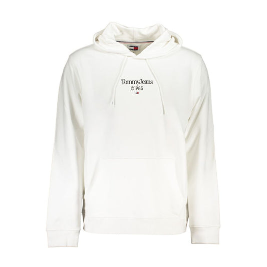 Tommy Hilfiger White Cotton Men Sweater with hood and logo, showcasing a central pocket, offering luxury and style in regular fit.