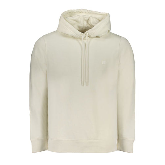 Calvin Klein White Cotton Men Sweater with hood, featuring logo and sustainable materials for comfort and style.