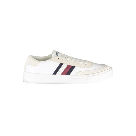Tommy Hilfiger White Polyester Sneaker with laces and contrast details, featuring logo. Sports footwear.