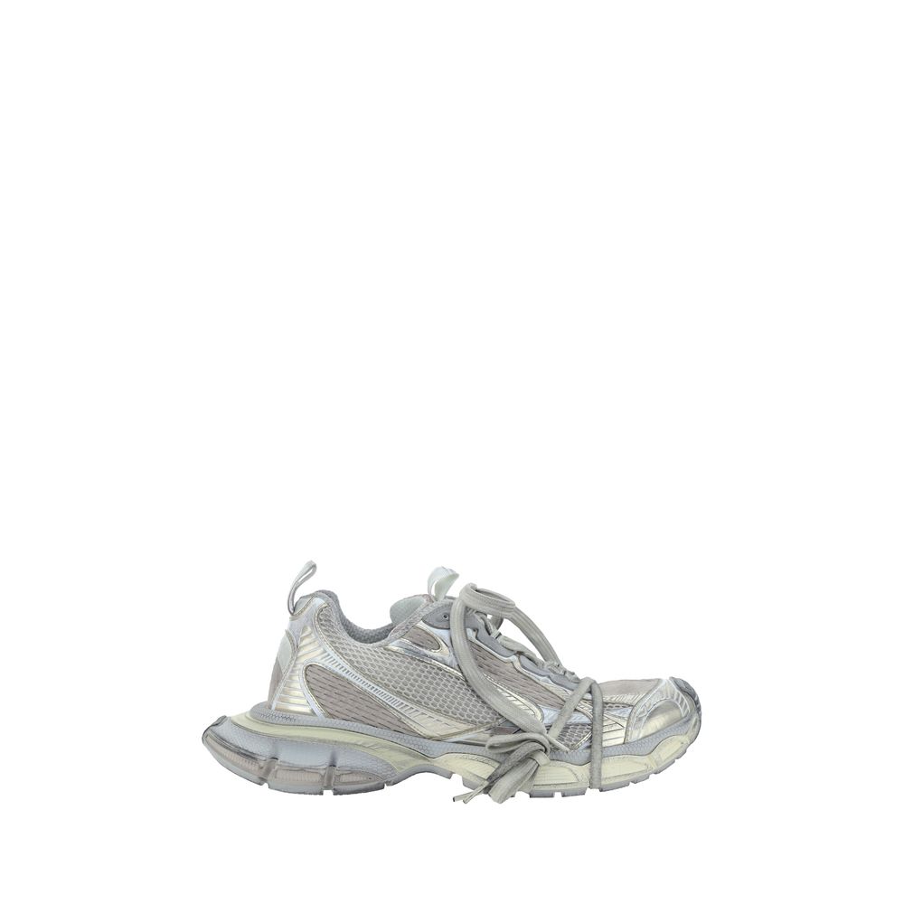 Balenciaga Gray Polyester Athletic Sneakers with chunky rubber sole, multiple laces, and reflective details for AW25 collection.