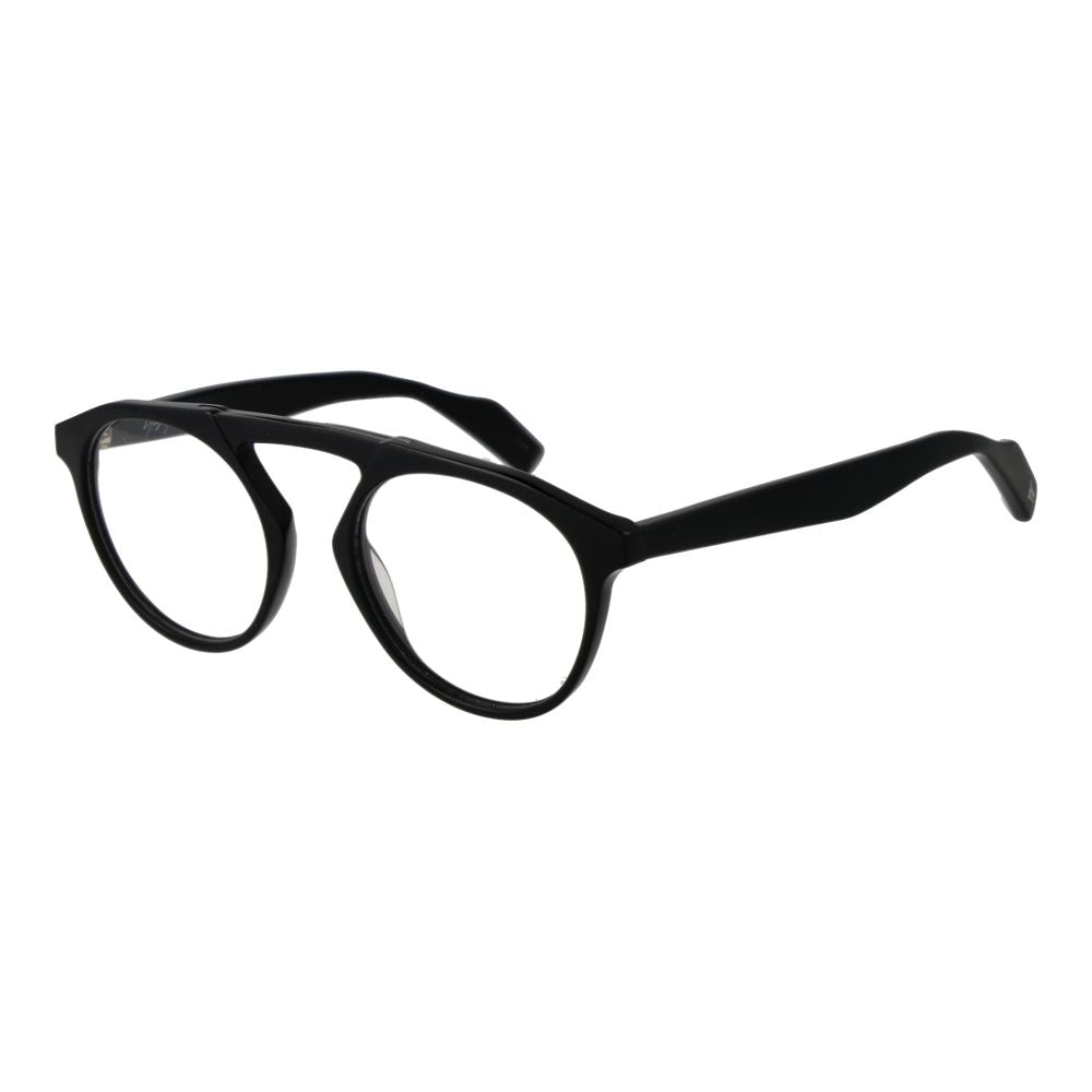 Yohji Yamamoto Black Men Glasses Frame in aviator style with full-rim black plastic frame and demo lenses.